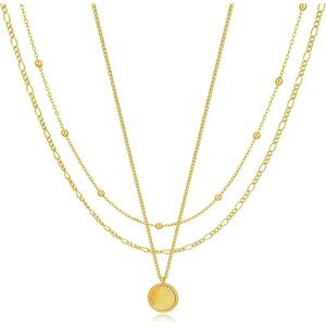 Women's Gold Plated Circle Pendant Dainty Stackable Layering Pendant Necklace